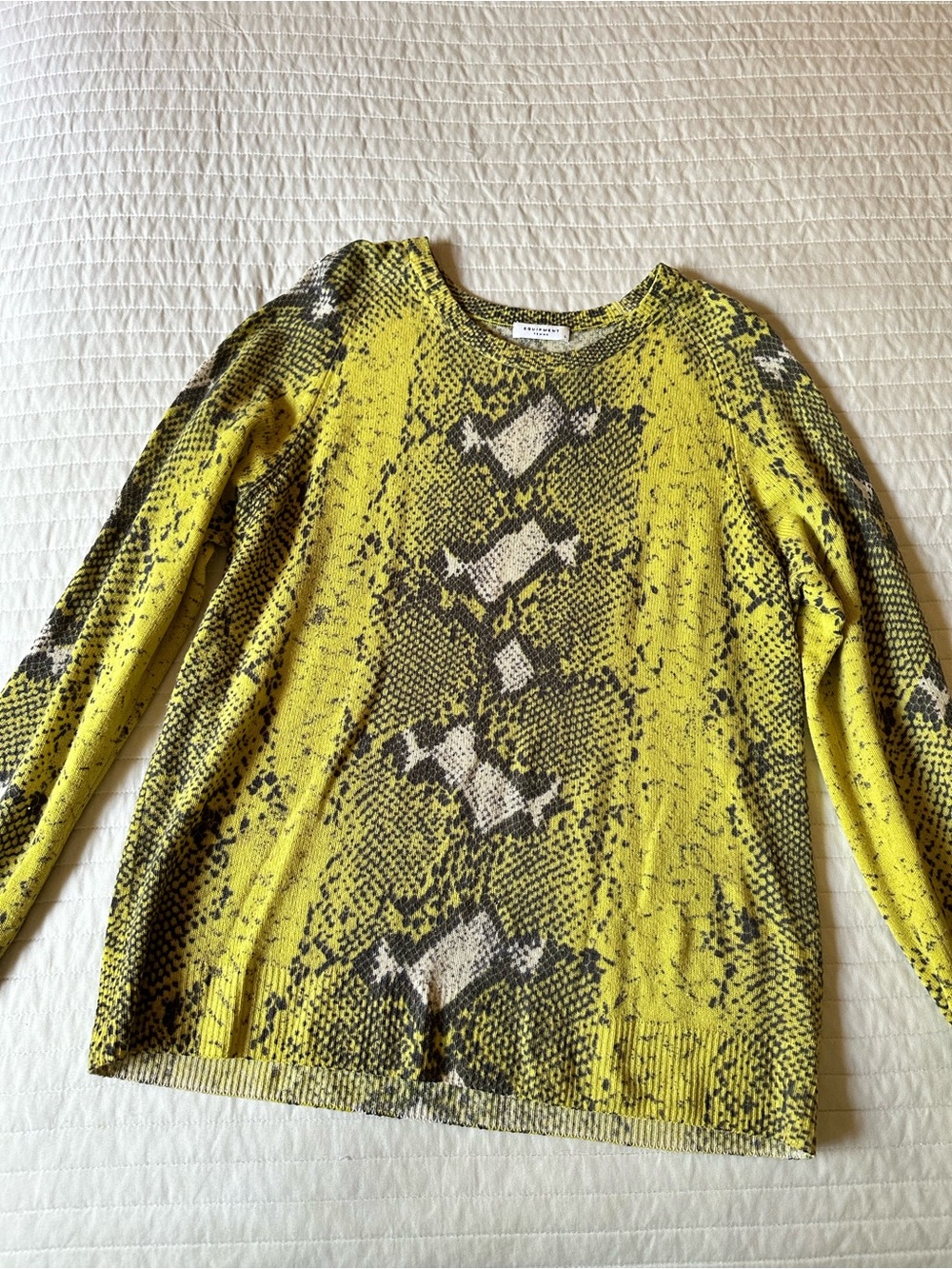 Equipment Yellow and Black Snake-Print Crewneck Sweater